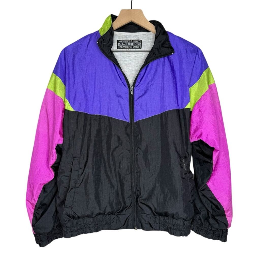 Vintage 1980s Members Only Neon Colorblock Track Jacket Women’s Large